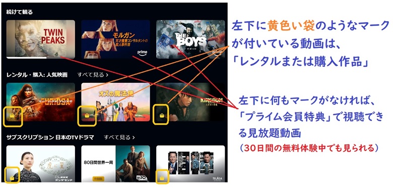 レンタル&購入作品と見放題の見分け方