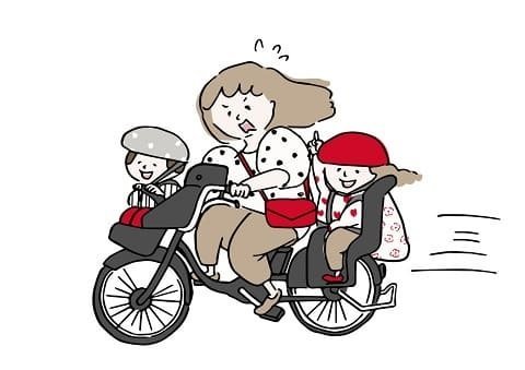 自転車のお母さんと子供たち
